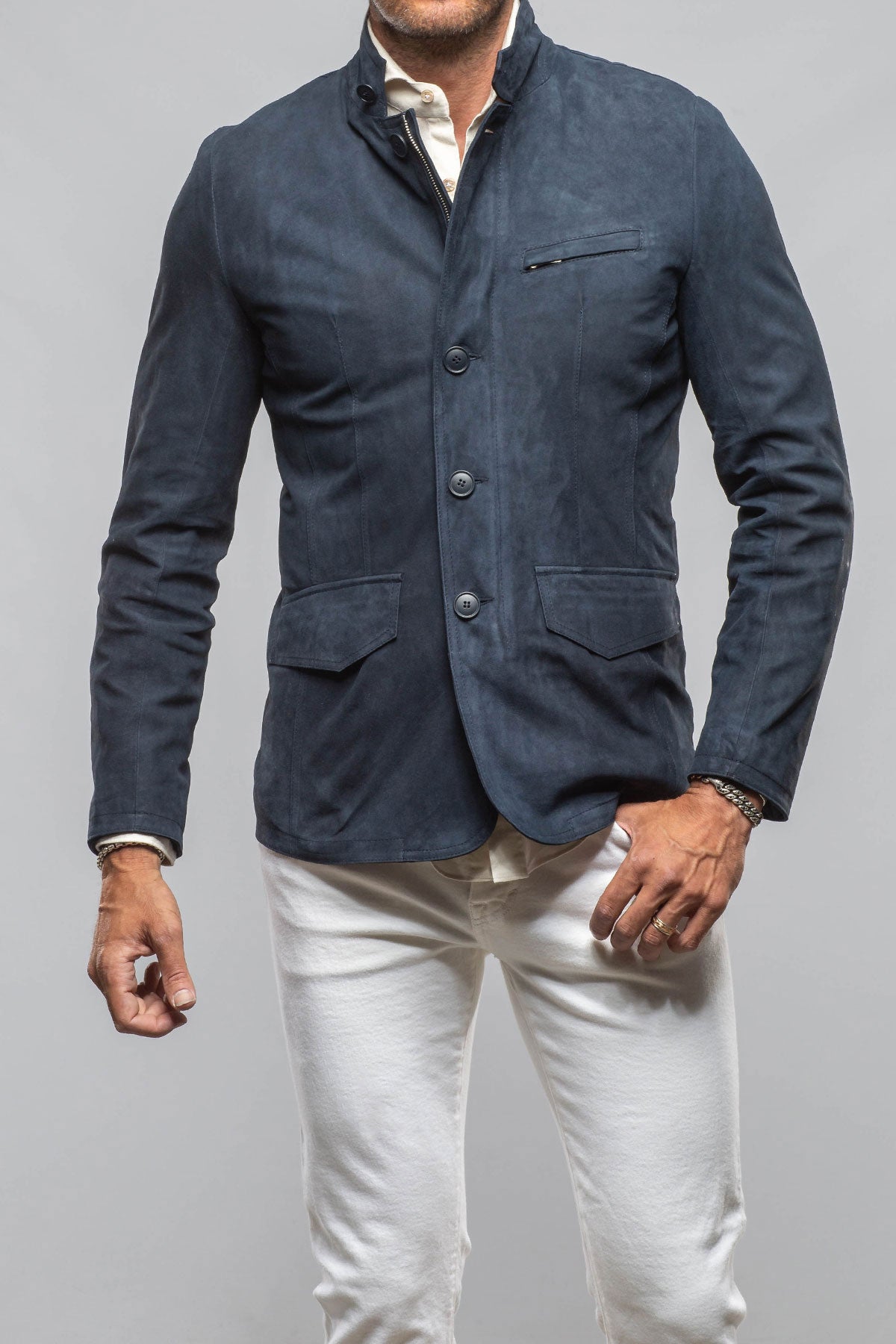 Axel's Florence Collection Polo Sartorial Suede Jacket In Navy Mens - Outerwear - Leather