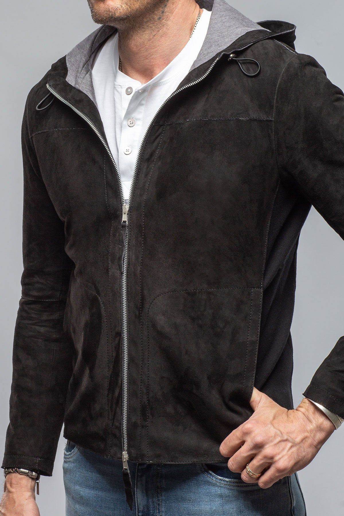 Axel's Florence Collection Reston Hooded Suede Jacket Mens - Outerwear - Leather