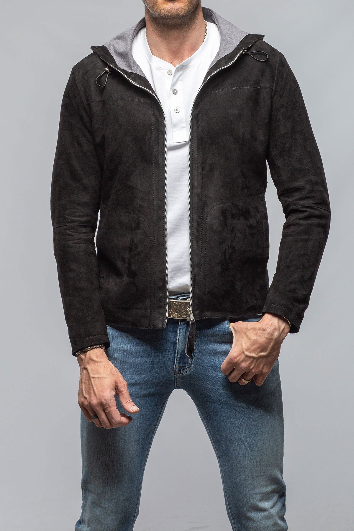 Axel's Florence Collection Reston Hooded Suede Jacket Mens - Outerwear - Leather