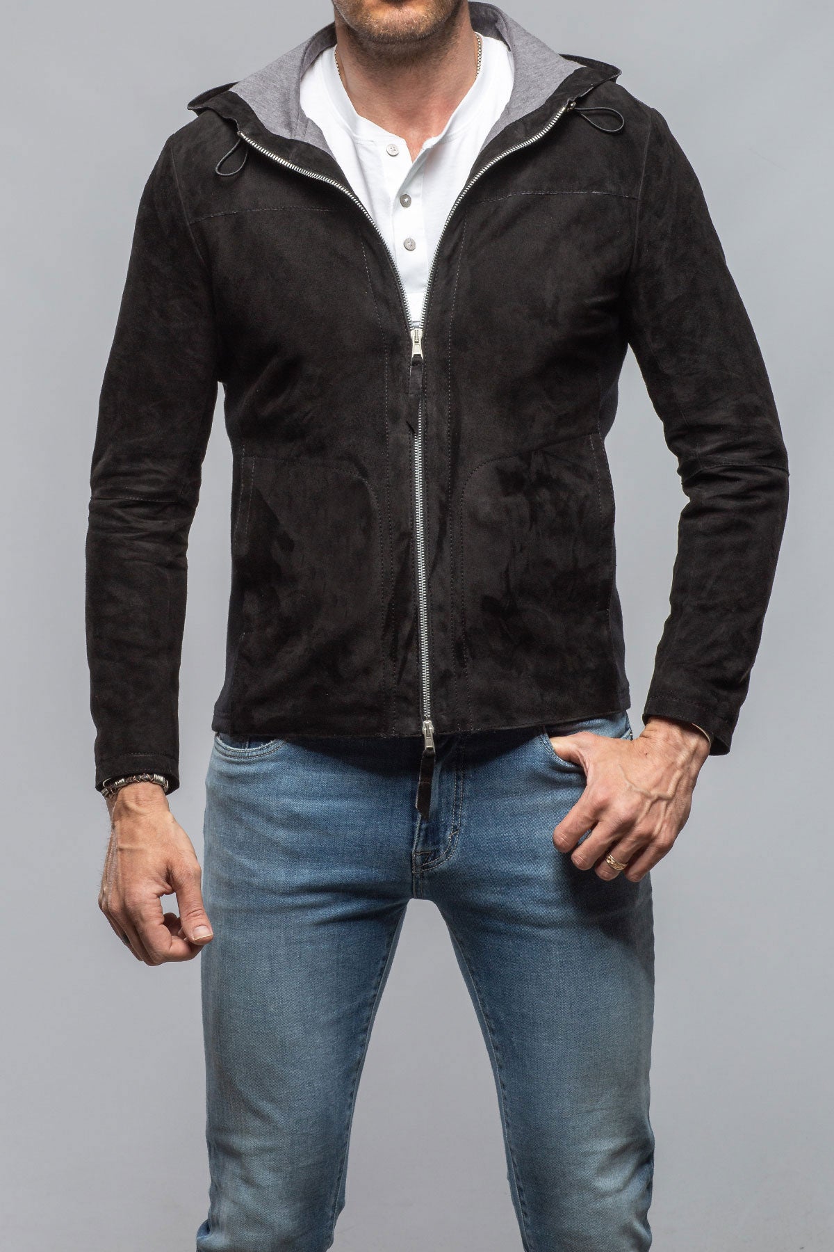 Axel's Florence Collection Reston Hooded Suede Jacket Mens - Outerwear - Leather