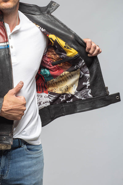 Axel's Florence Collection Retro Biker Jacket In Burgundy, White Mens - Outerwear - Leather