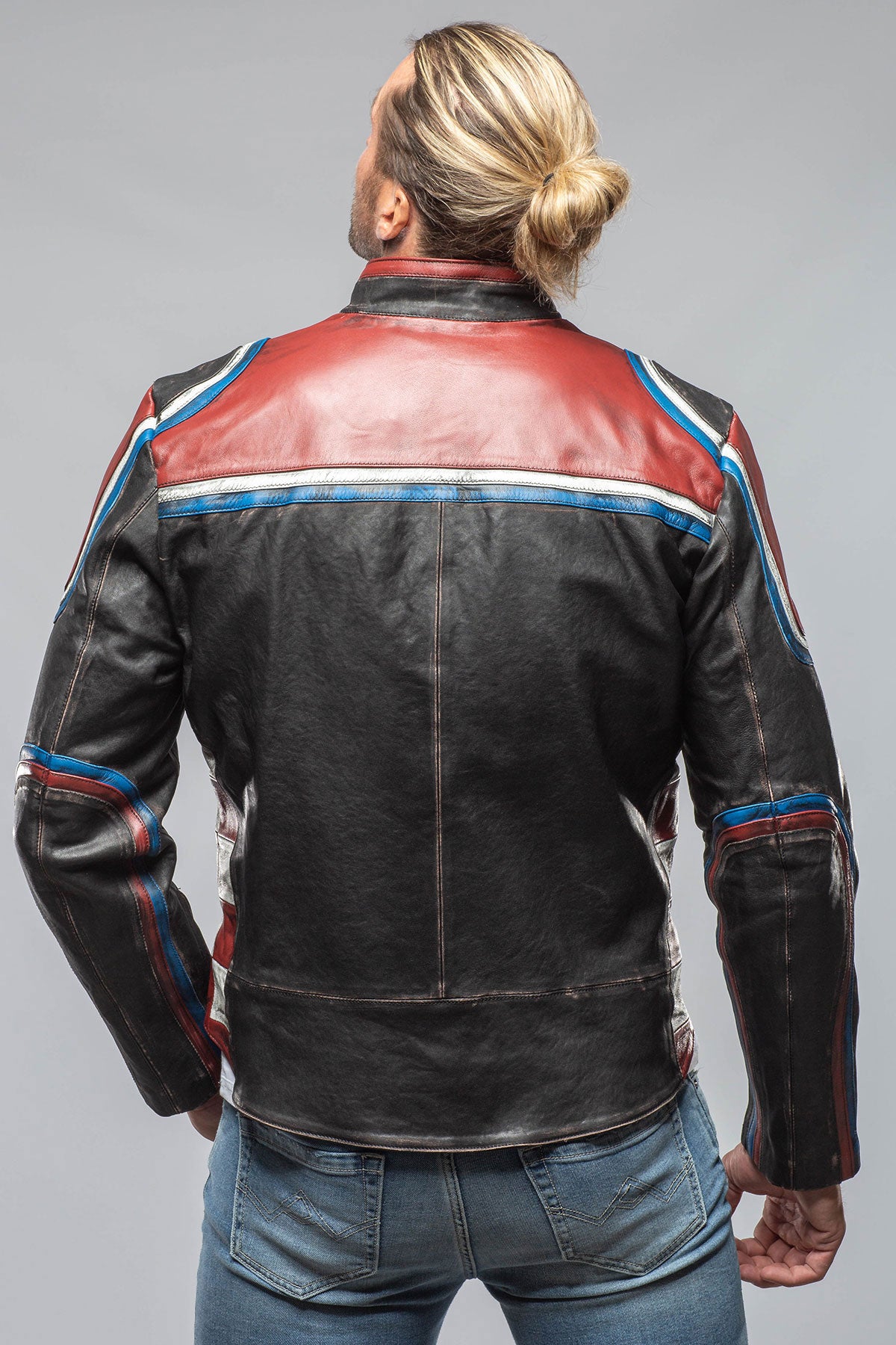 Axel's Florence Collection Retro Biker Jacket In Burgundy, White Mens - Outerwear - Leather