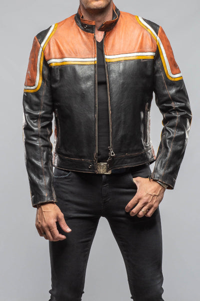 Axel's Florence Collection Retro Biker Jacket In Yellow, White Mens - Outerwear - Leather