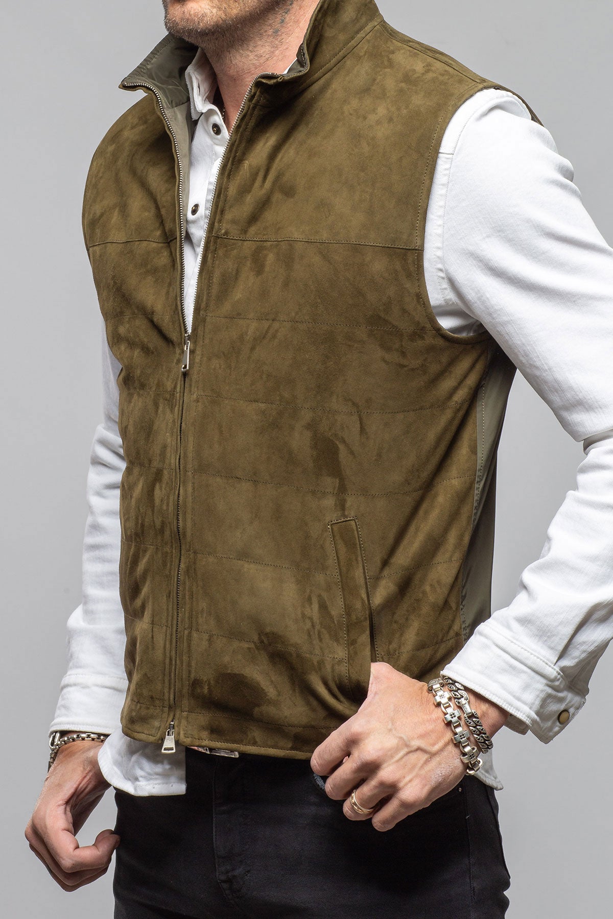 Axel's Florence Collection Riley Vest In Verde Samples - Mens - Outerwear - Leather