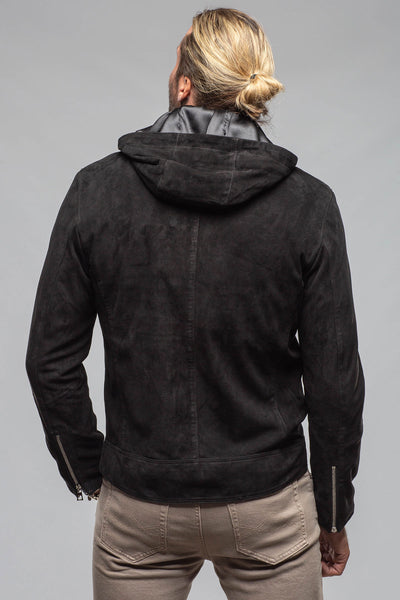 Riva Hooded Suede Jacket In Black | Mens - Outerwear - Leather | Axel's Florence Collection