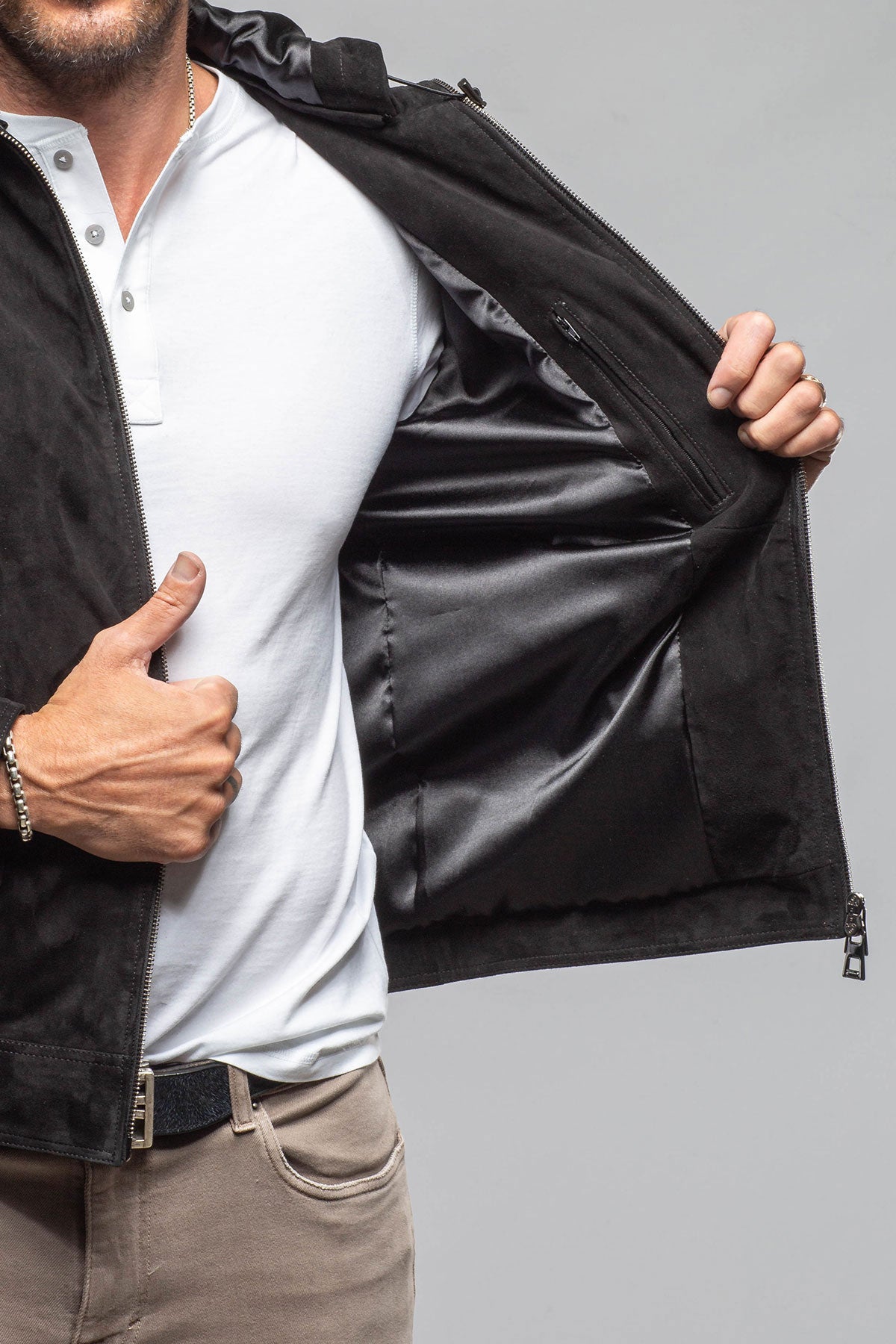 Riva Hooded Suede Jacket In Black | Mens - Outerwear - Leather | Axel's Florence Collection