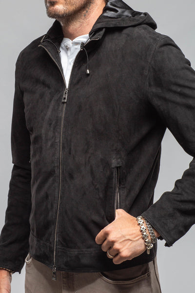 Riva Hooded Suede Jacket In Black | Mens - Outerwear - Leather | Axel's Florence Collection