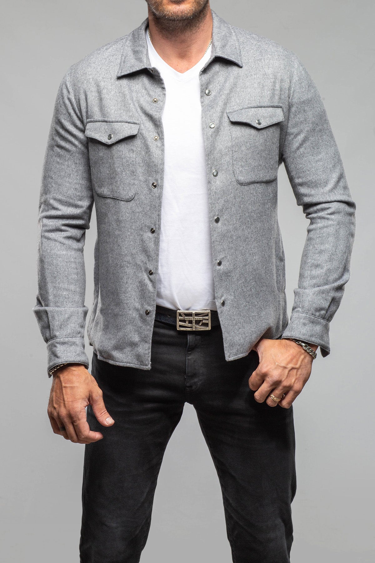 Axel's Florence Collection Ryan Wool-Cashmere Snap Shirt Samples - Mens - Outerwear - Cloth