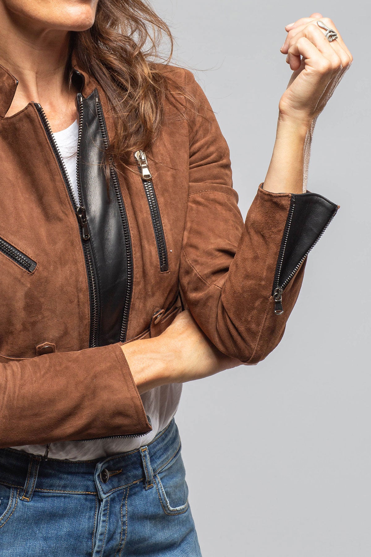 Axel's Florence Collection | Stacy Cropped Side Zip In Chestnut & Black | Ladies - Outerwear - Leather 