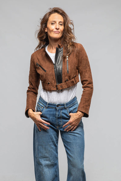 Axel's Florence Collection | Stacy Cropped Side Zip In Chestnut & Black | Ladies - Outerwear - Leather 