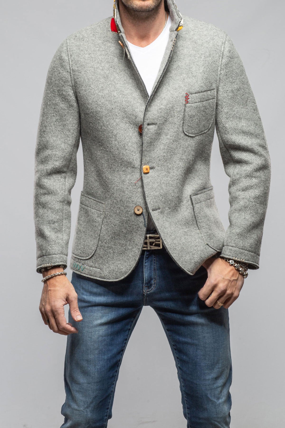 Stratton Knit Jacket In Grey | Samples - Mens - Outerwear - Cloth | Axel's Florence Collection