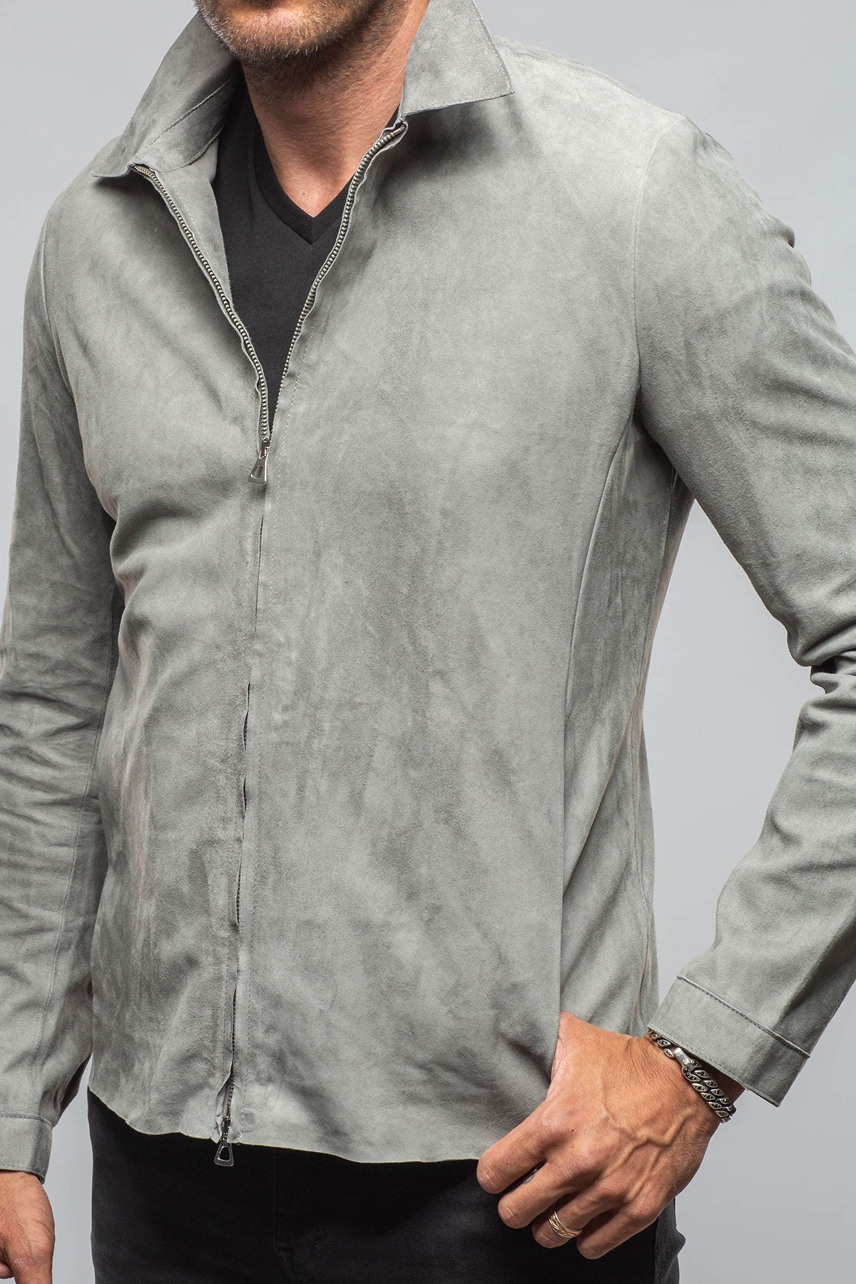 Axel's Florence Collection The Don II Suede Zip Jacket In Grey Mens - Outerwear - Leather