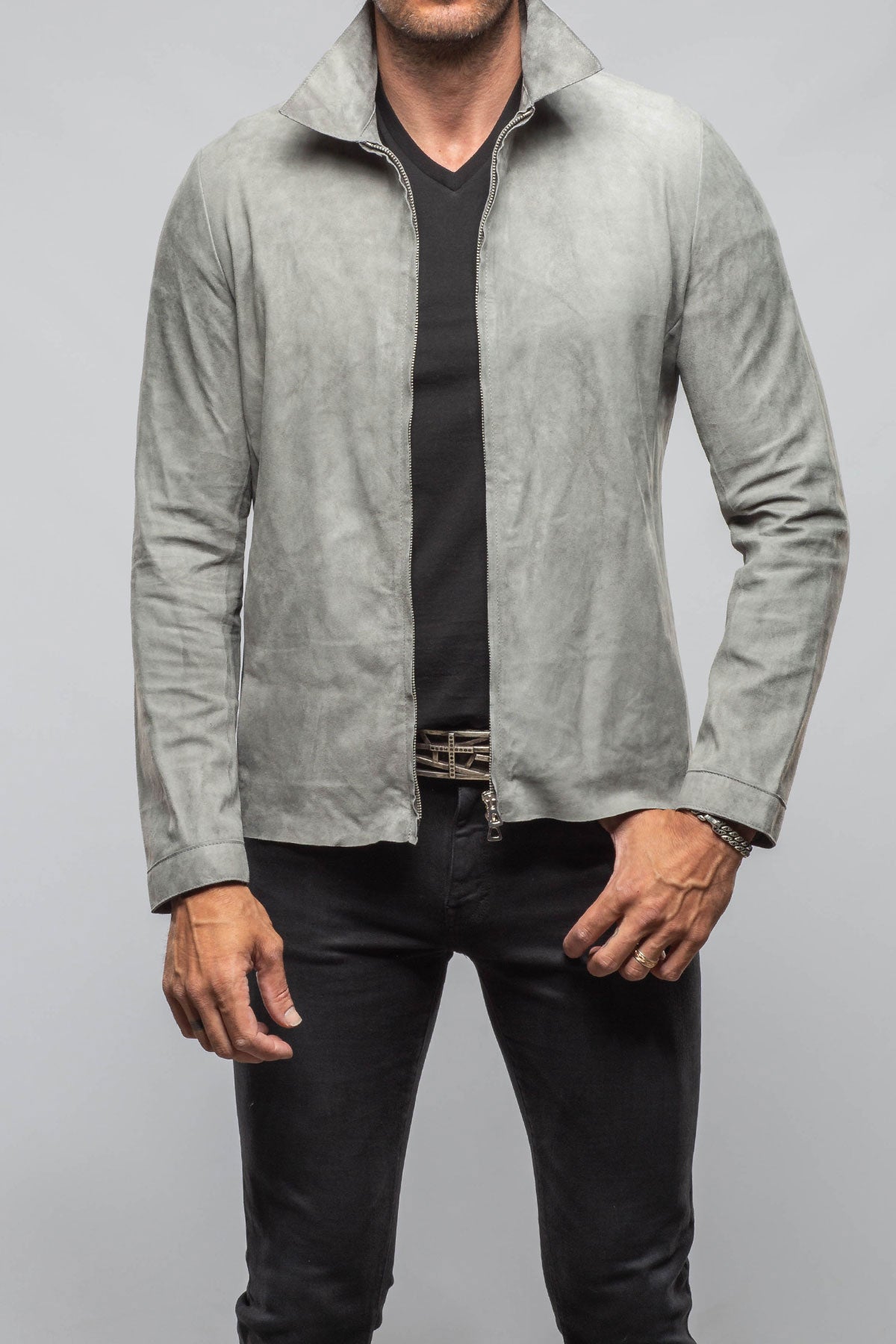 Axel's Florence Collection The Don II Suede Zip Jacket In Grey Mens - Outerwear - Leather