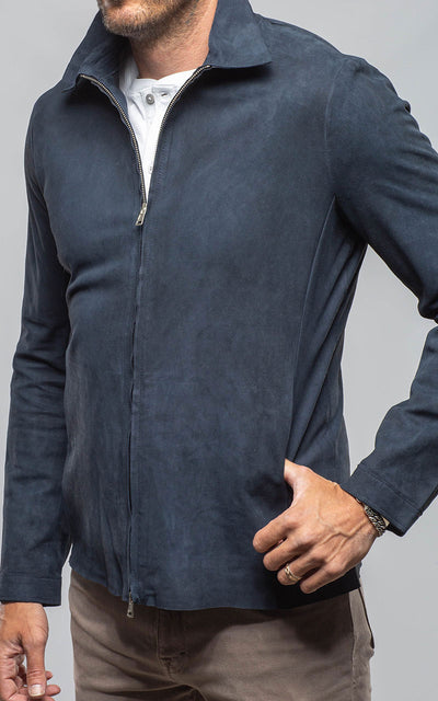 Axel's Florence Collection The Don II Suede Zip Jacket In Navy Mens - Outerwear - Leather