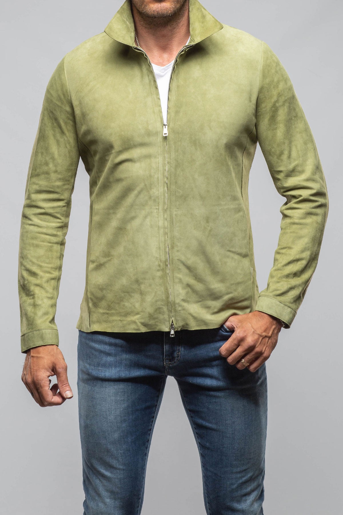 Axel's Florence Collection The Don II Suede Zip Jacket In Salvia Mens - Outerwear - Leather