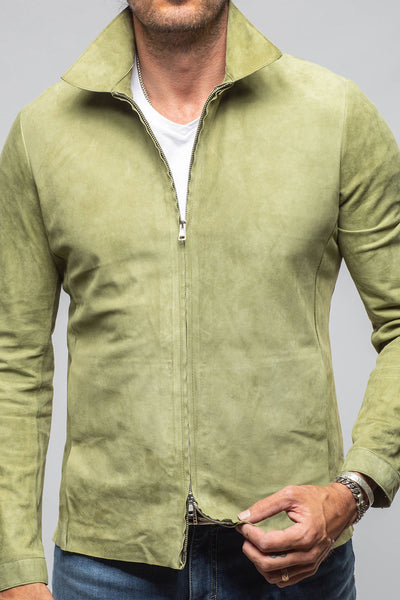 Axel's Florence Collection | The Don II Suede Zip Jacket In Salvia | Mens - Outerwear - Leather 