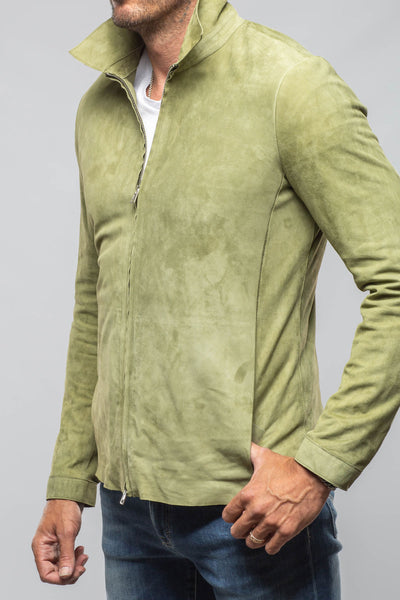 Axel's Florence Collection | The Don II Suede Zip Jacket In Salvia | Mens - Outerwear - Leather 