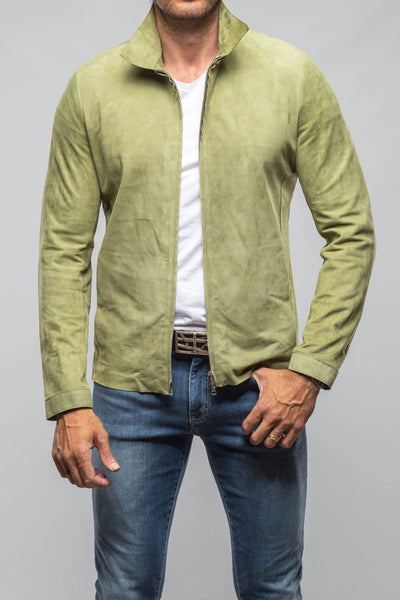 Axel's Florence Collection | The Don II Suede Zip Jacket In Salvia | Mens - Outerwear - Leather 