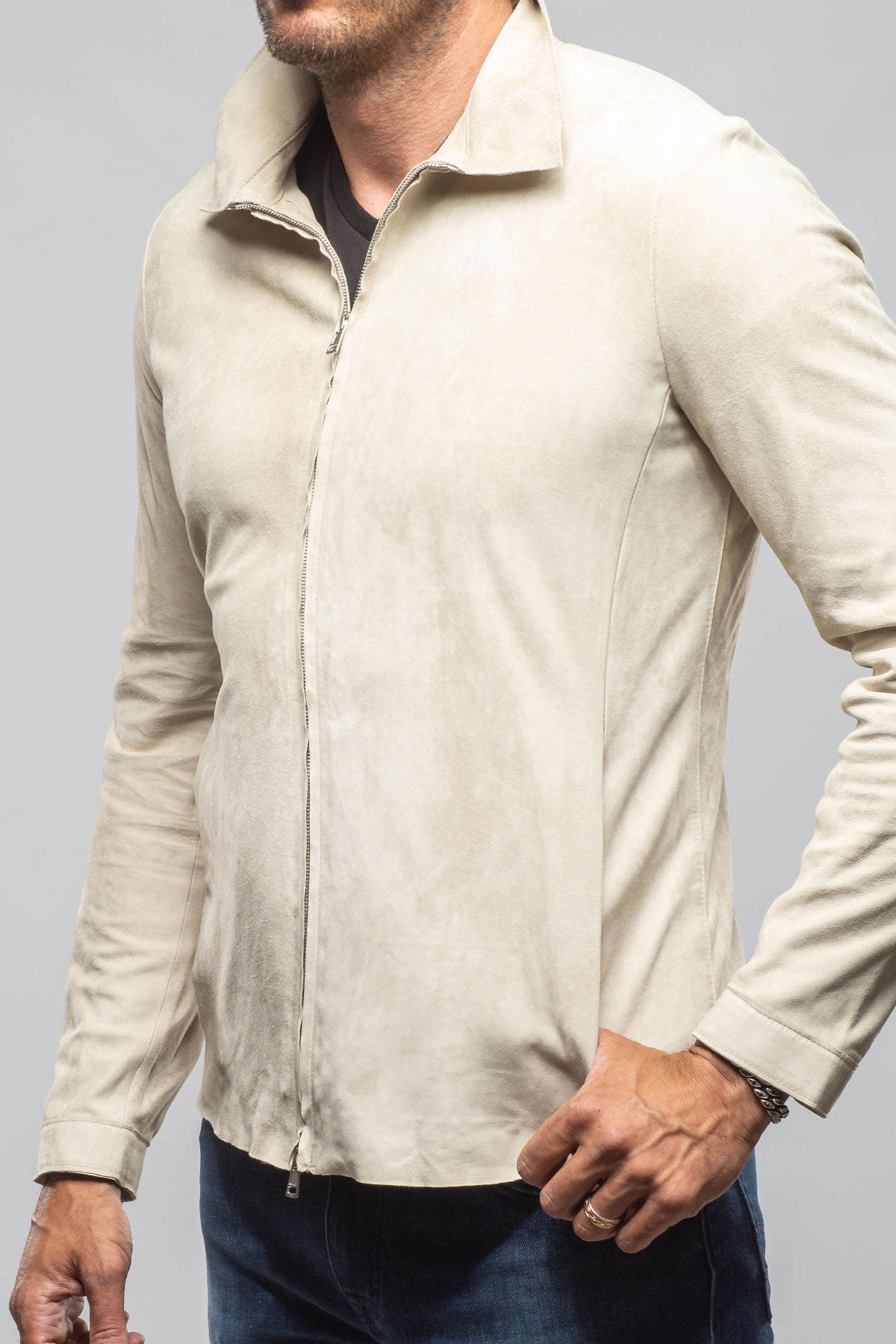 Axel's Florence Collection The Don II Suede Zip Jacket In Taupe Mens - Outerwear - Leather