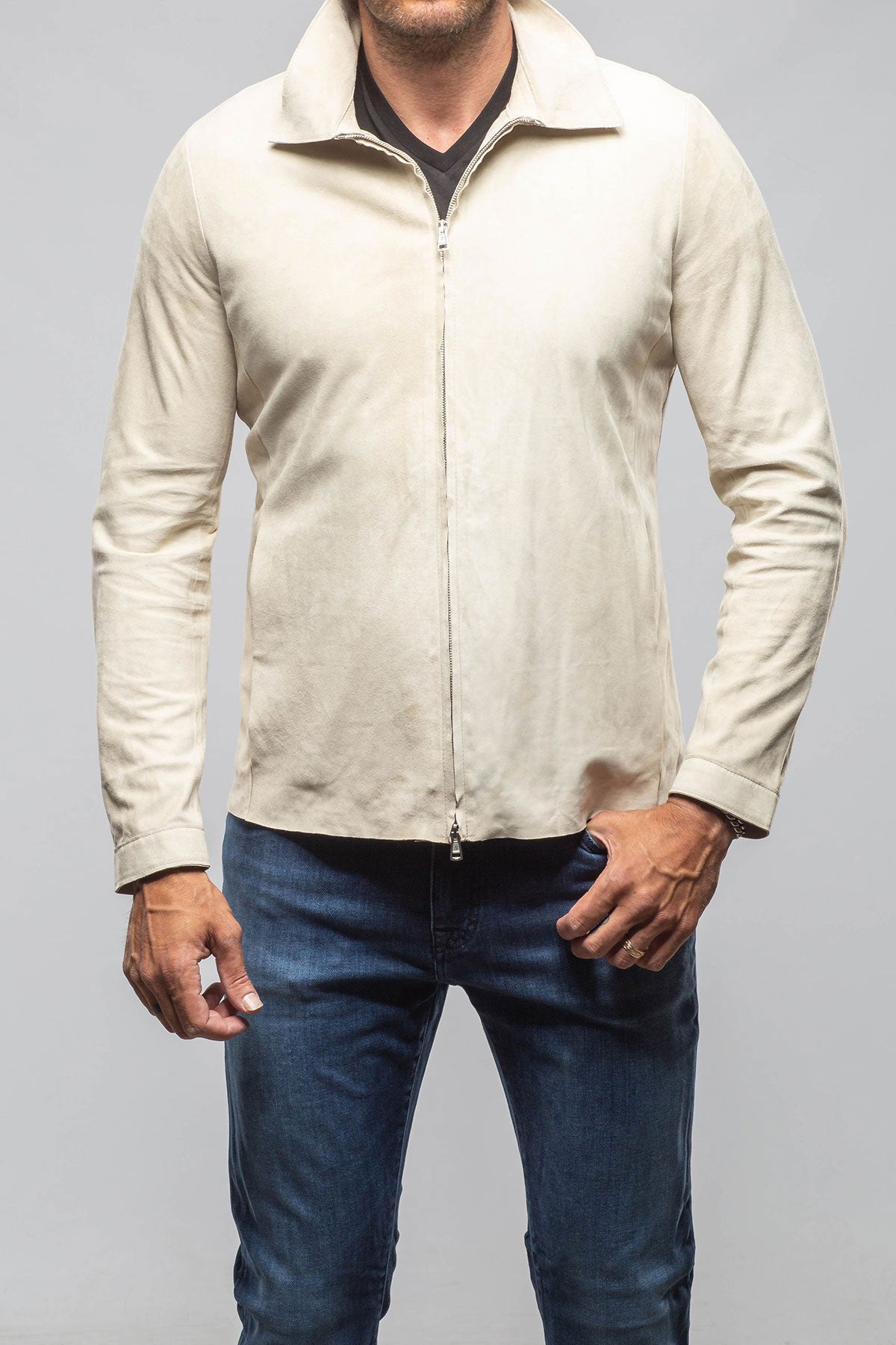 Axel's Florence Collection The Don II Suede Zip Jacket In Taupe Mens - Outerwear - Leather