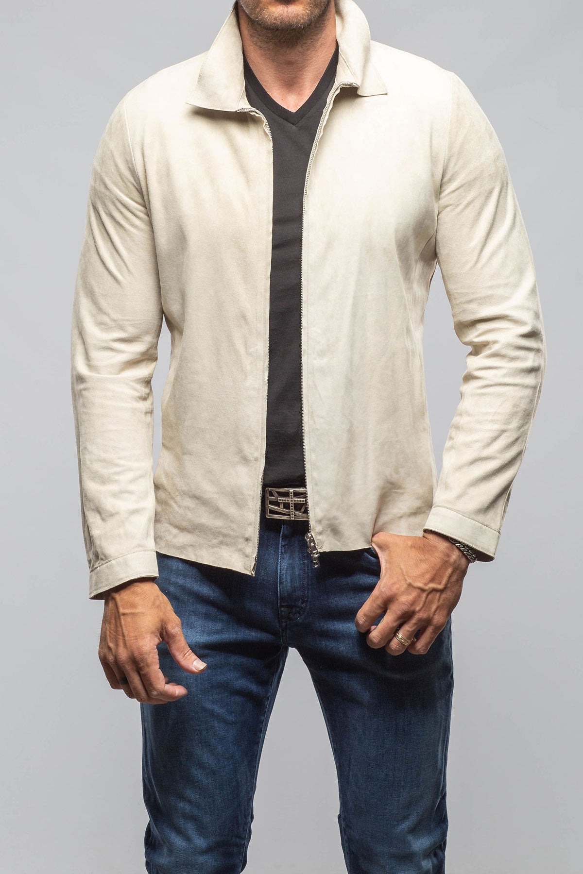 Axel's Florence Collection The Don II Suede Zip Jacket In Taupe Mens - Outerwear - Leather