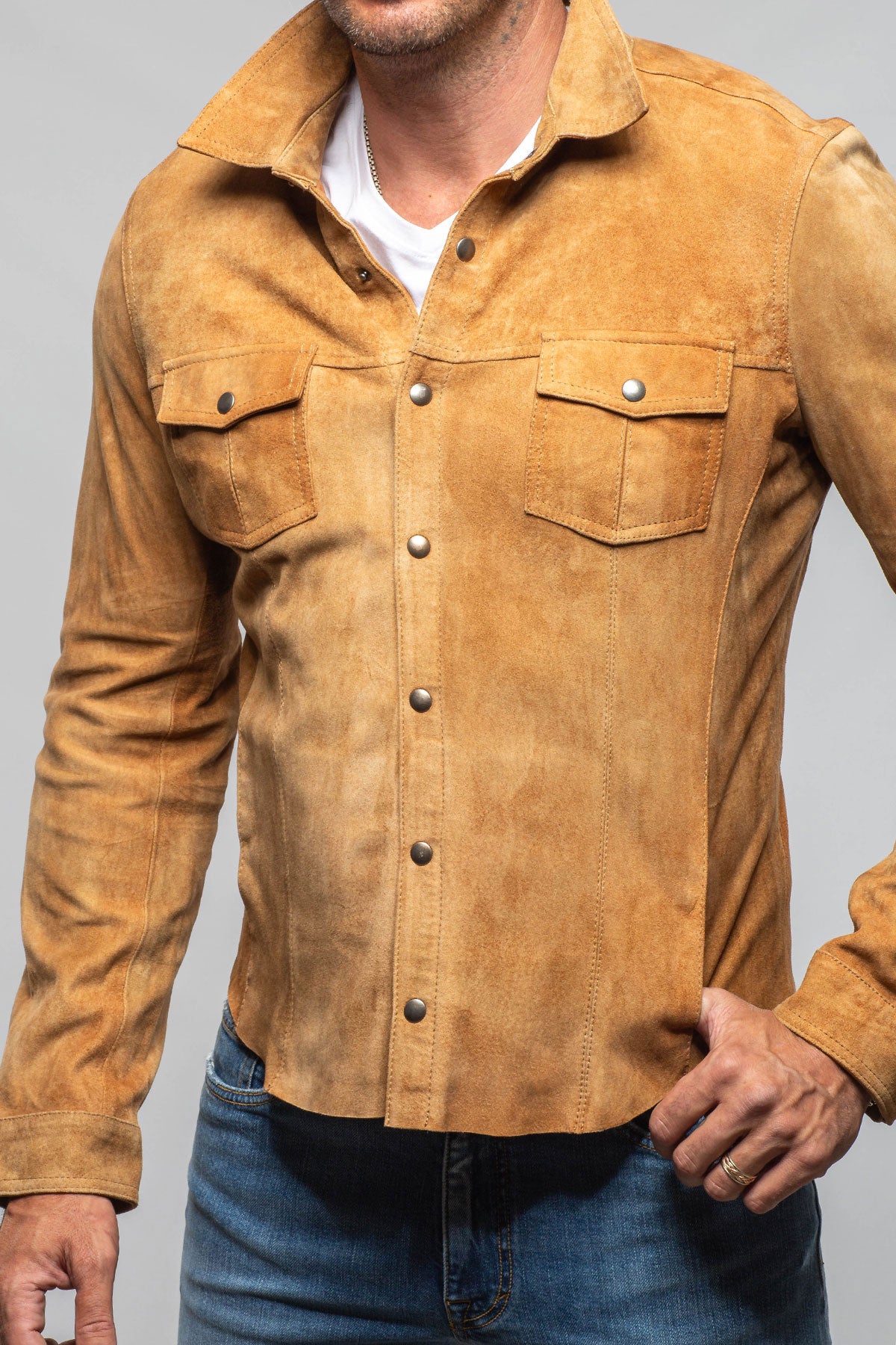 Axel's Florence Collection Tiburon Suede Snap Shirt Samples - Mens - Outerwear - Leather