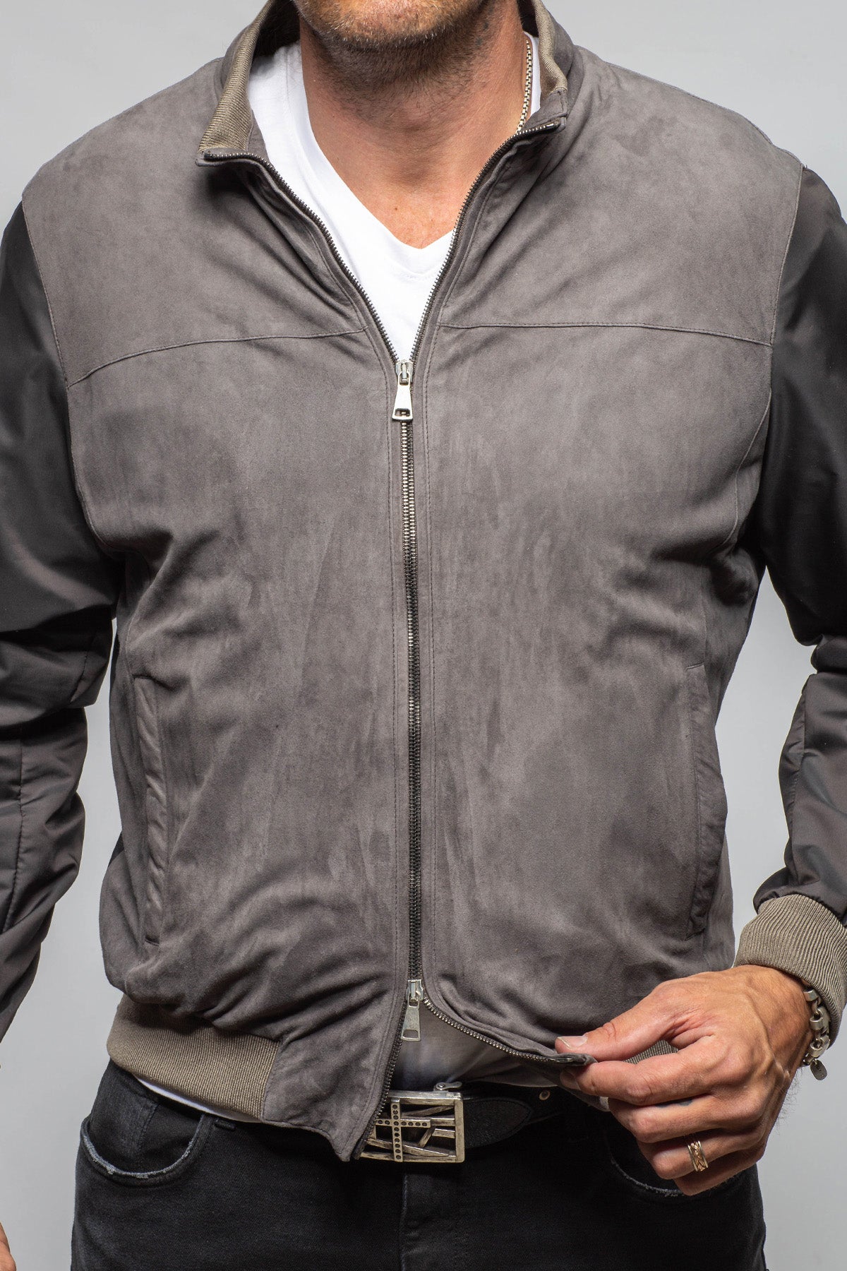 Axel's Florence Collection Townsend Hybrid Jacket In Grey Samples - Mens - Outerwear - Leather