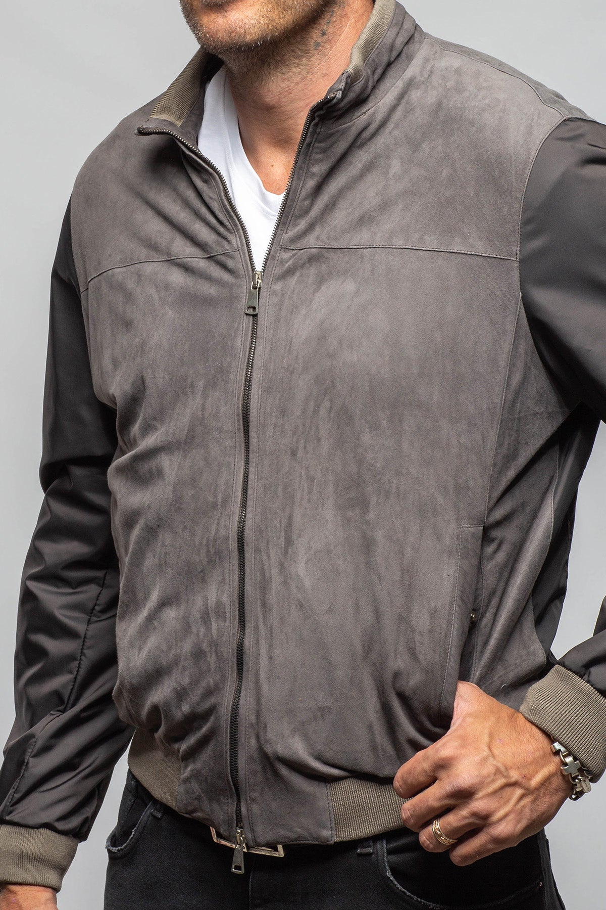 Axel's Florence Collection Townsend Hybrid Jacket In Grey Samples - Mens - Outerwear - Leather