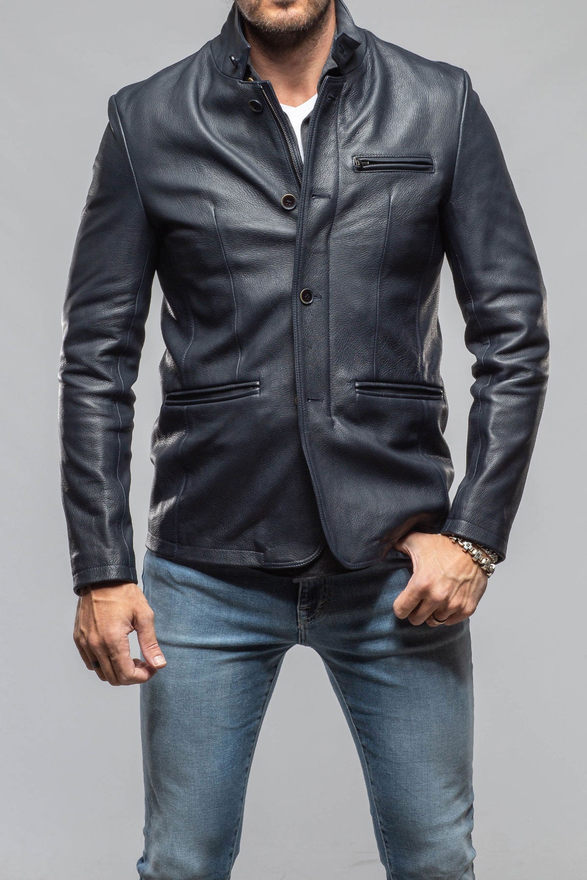 Venice Deerskin Jacket In Blue | Mens - Outerwear - Leather | Axel's Florence Collection