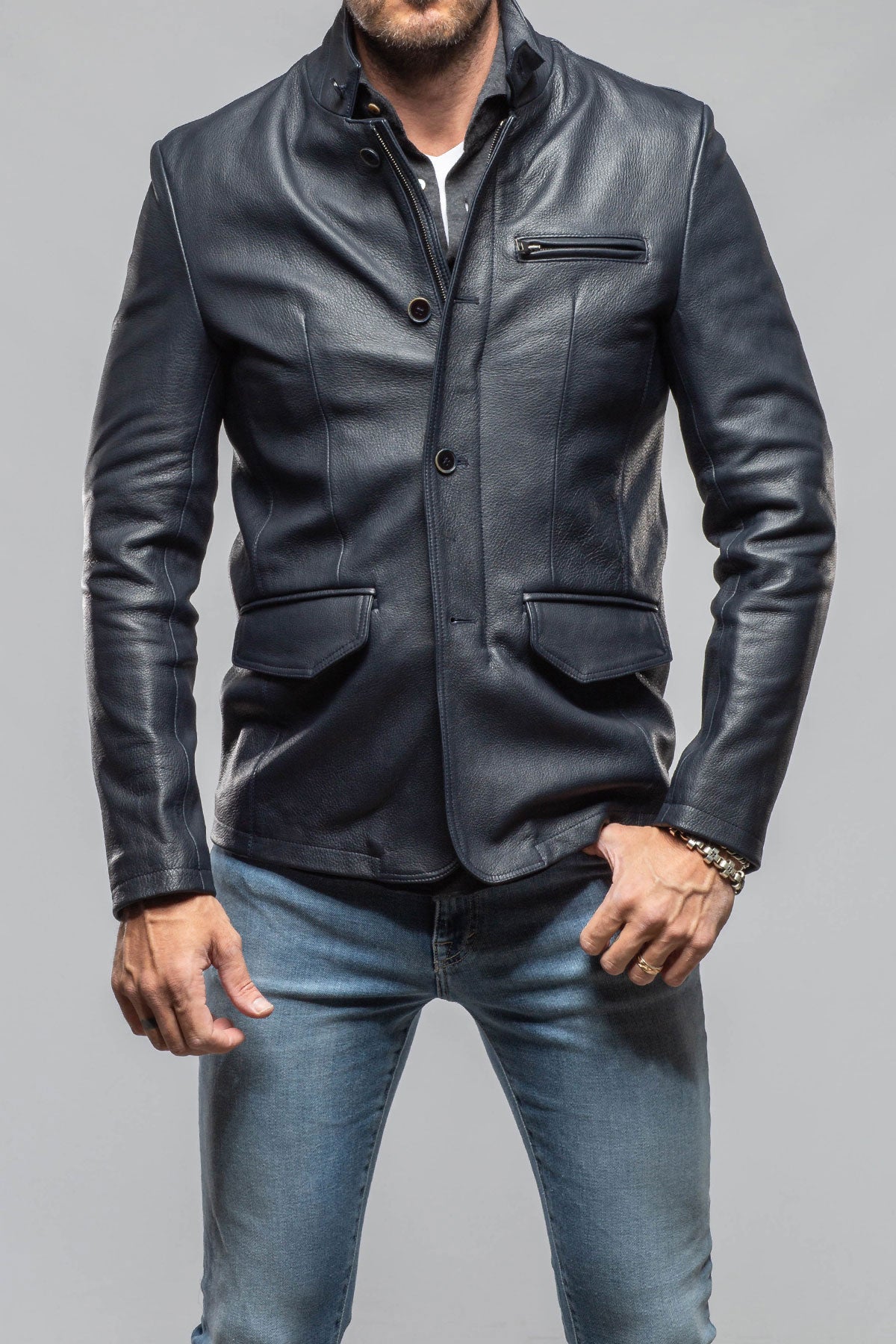 Venice Deerskin Jacket In Blue | Mens - Outerwear - Leather | Axel's Florence Collection