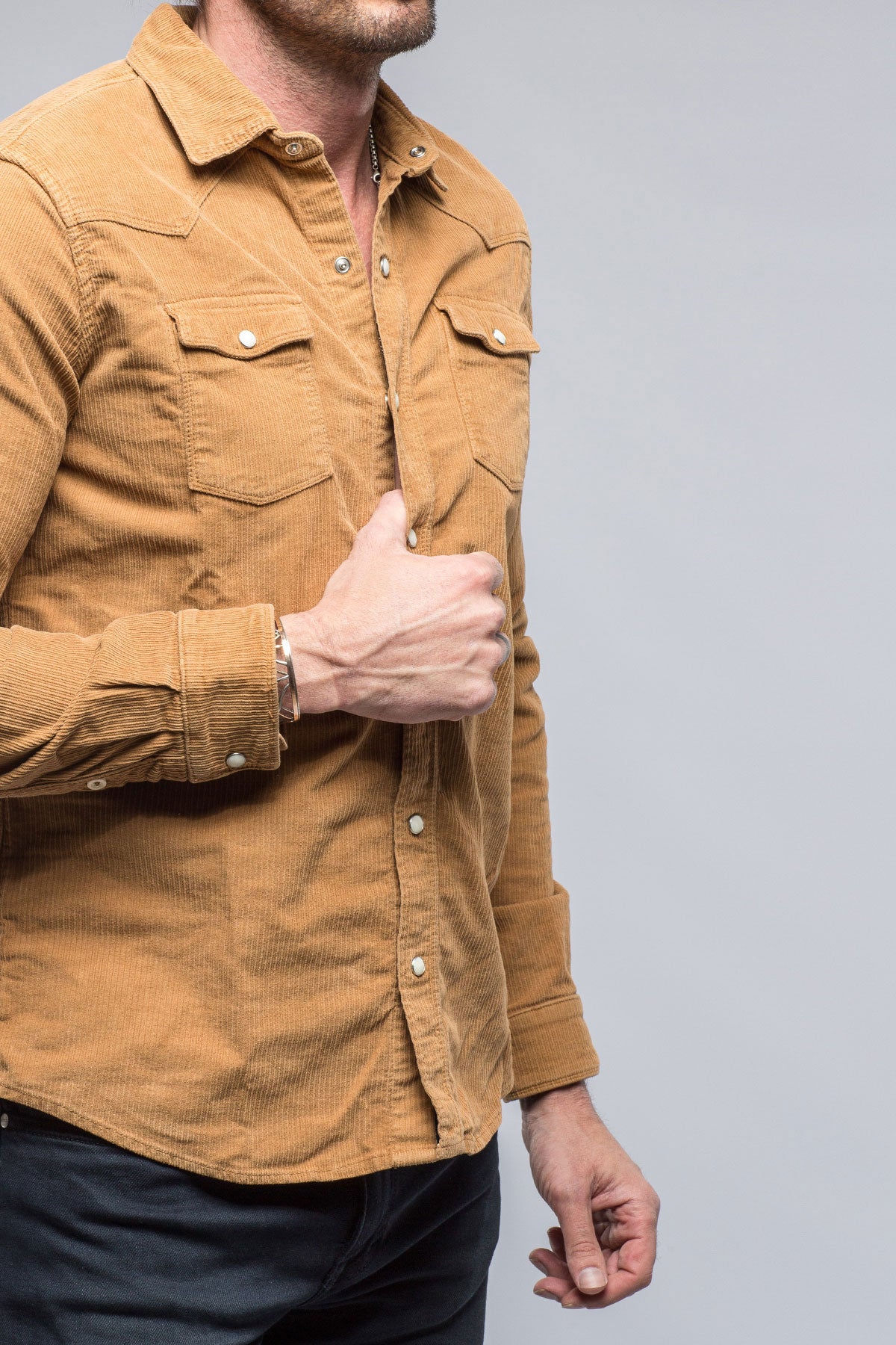 Brooks Corduroy Snap Shirt In Gold