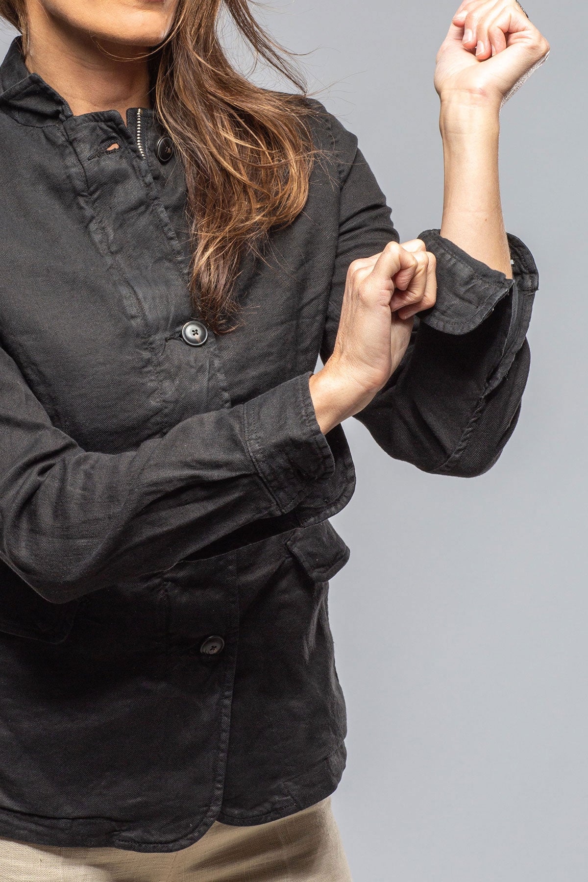 Axel's Premium Denim Chama Cotton Linen Washed Blazer Jacket In Black Ladies - Outerwear - Lightweight