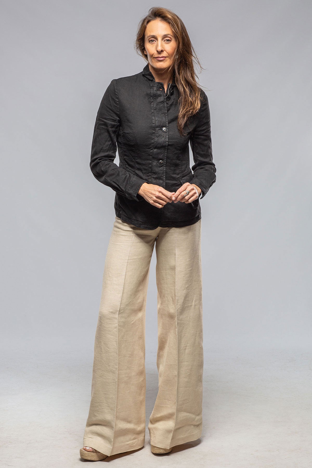 Axel's Premium Denim Chama Cotton Linen Washed Blazer Jacket In Black Ladies - Outerwear - Lightweight