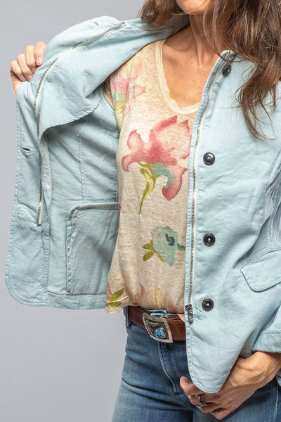 Axel's Premium Denim Chama Cotton Linen Washed Blazer Jacket In Blue Ice Ladies - Outerwear - Lightweight