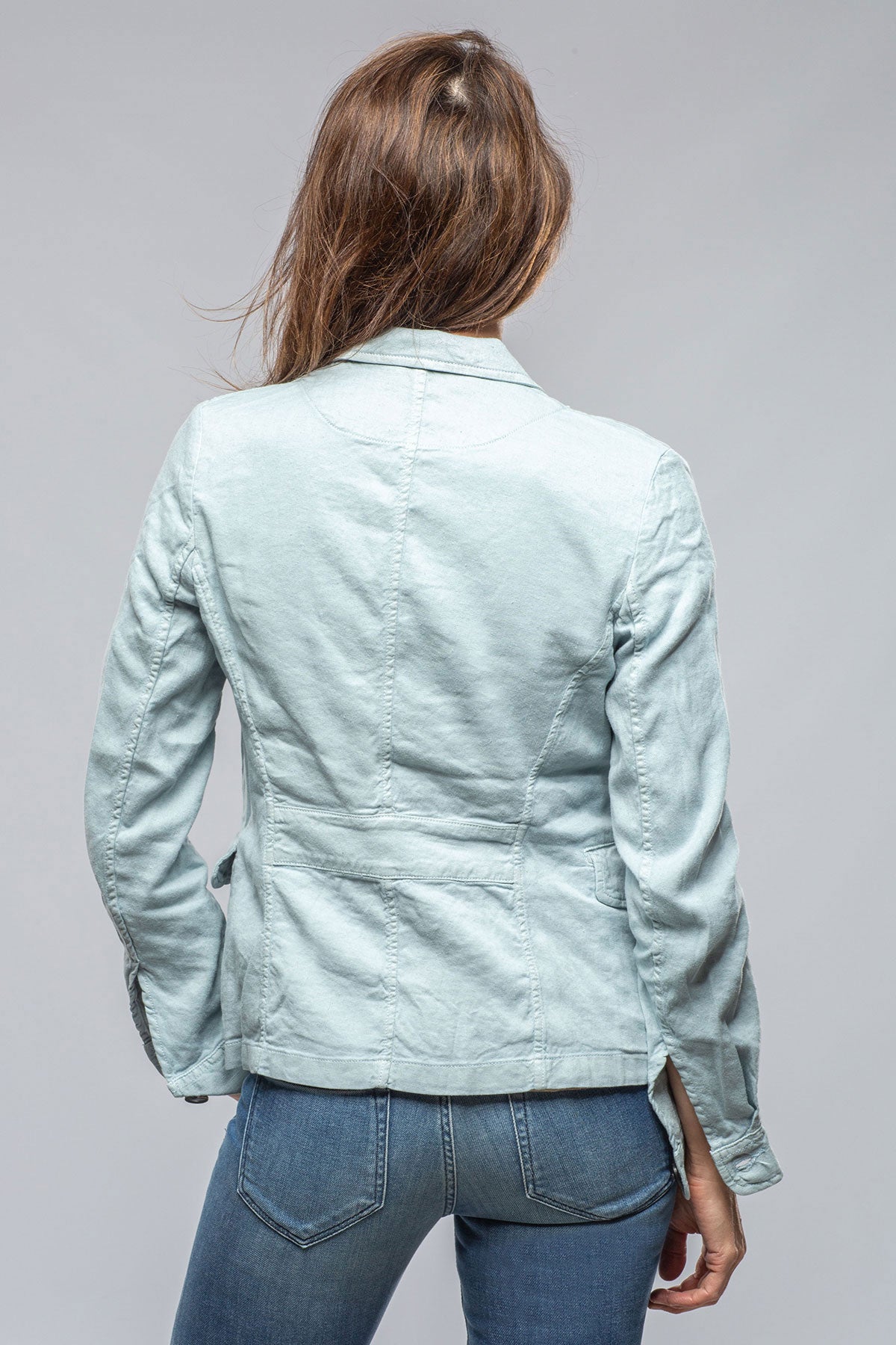 Axel's Premium Denim Chama Cotton Linen Washed Blazer Jacket In Blue Ice Ladies - Outerwear - Lightweight