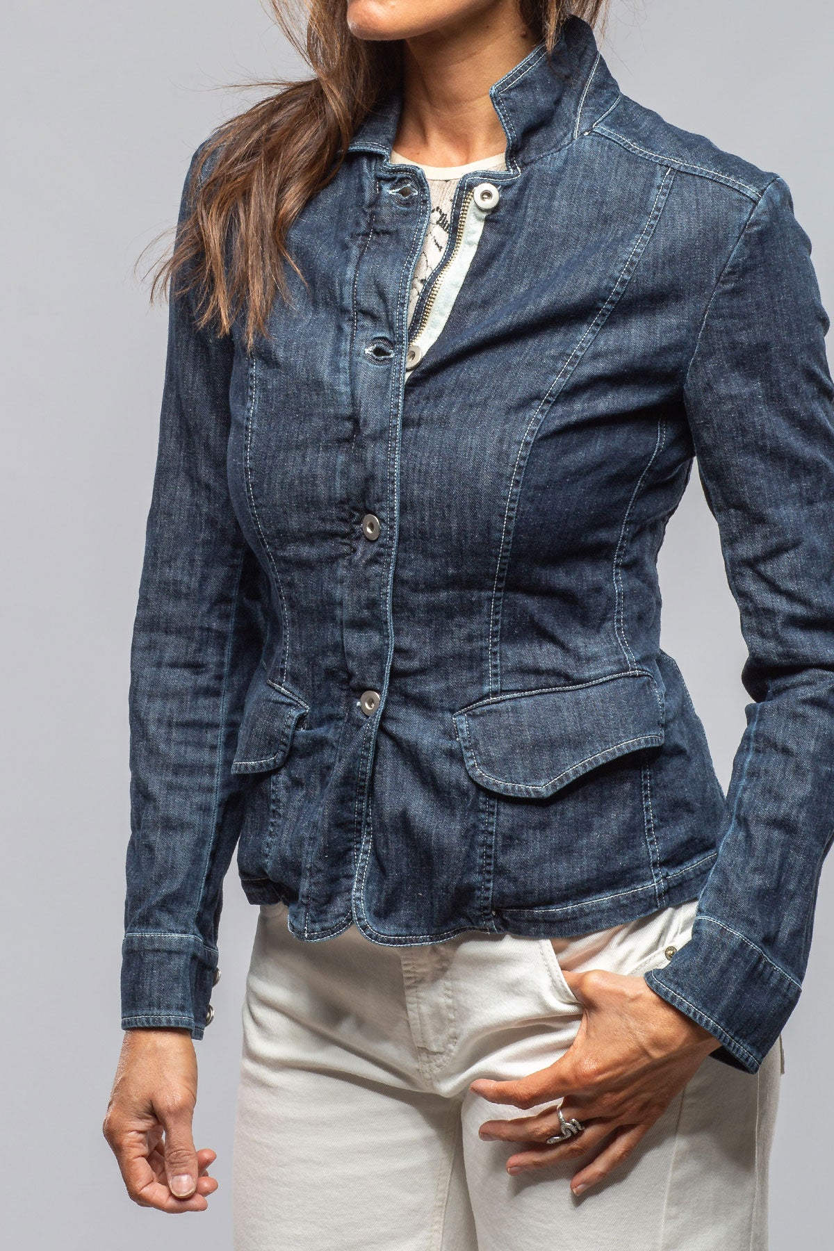 Axel's Premium Denim Evelyn Chambray Blazer In Midnight Ladies - Outerwear - Lightweight