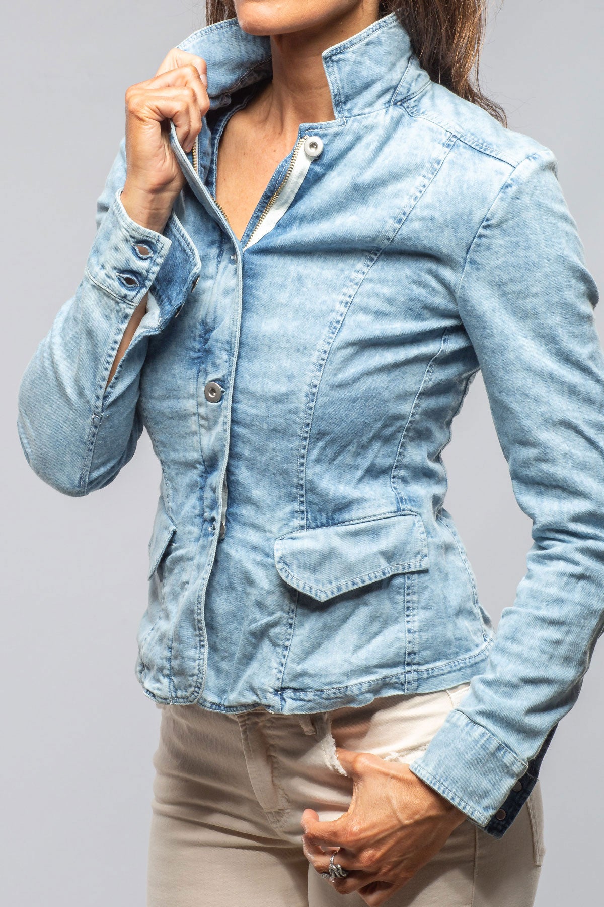 Axel's Premium Denim | Evelyn Chambray Blazer In Oyster Blue | Ladies - Outerwear - Lightweight 