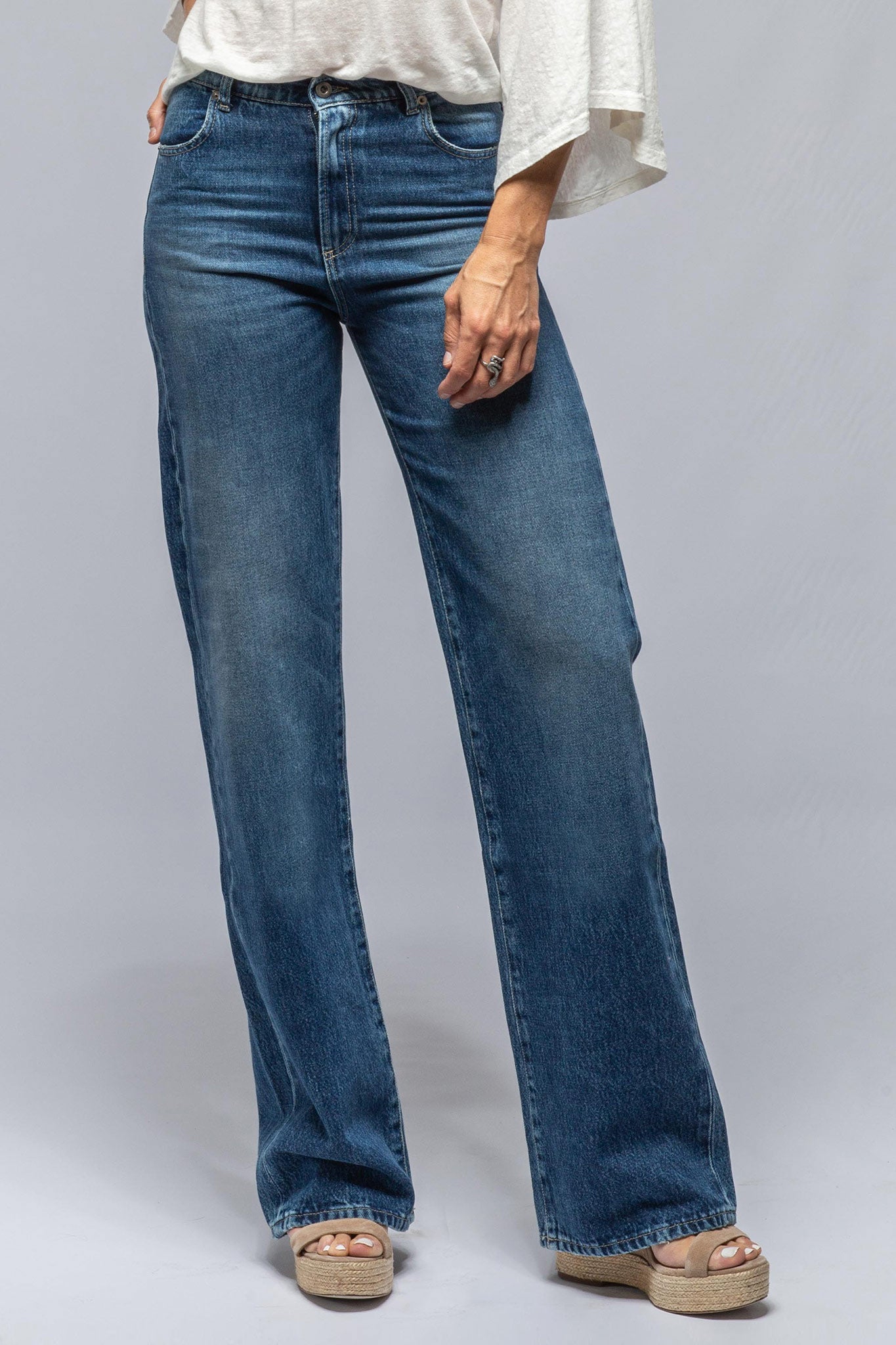 Axel's Premium Denim Martina High Rise Wide Leg Jean In Mid Blue Ladies - Pants - Jeans