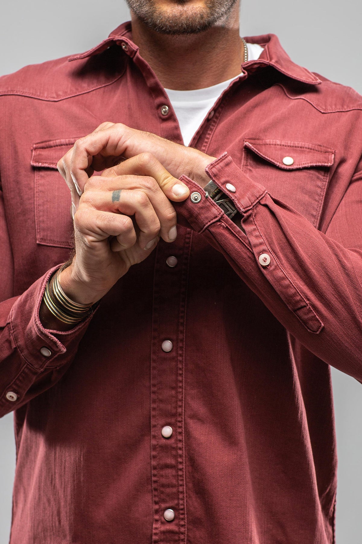 Axel's Premium Denim Ranger Colored Denim Snap Shirt In Bordeaux Mens - Snap Shirts