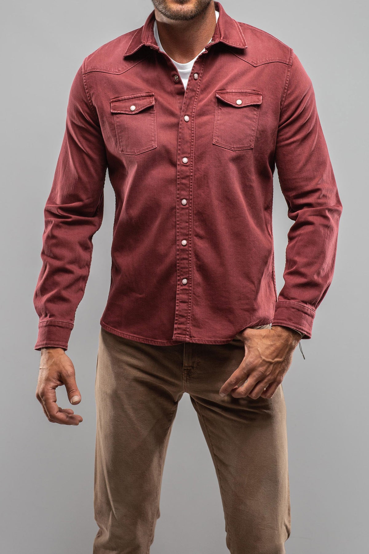 Axel's Premium Denim Ranger Colored Denim Snap Shirt In Bordeaux Mens - Snap Shirts