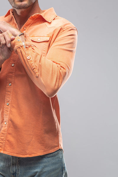 Ranger Colored Denim Snap Shirt In Tangerine | Mens - Snap Shirts | Axel's Premium Denim