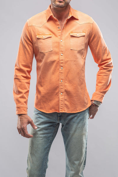 Ranger Colored Denim Snap Shirt In Tangerine | Mens - Snap Shirts | Axel's Premium Denim