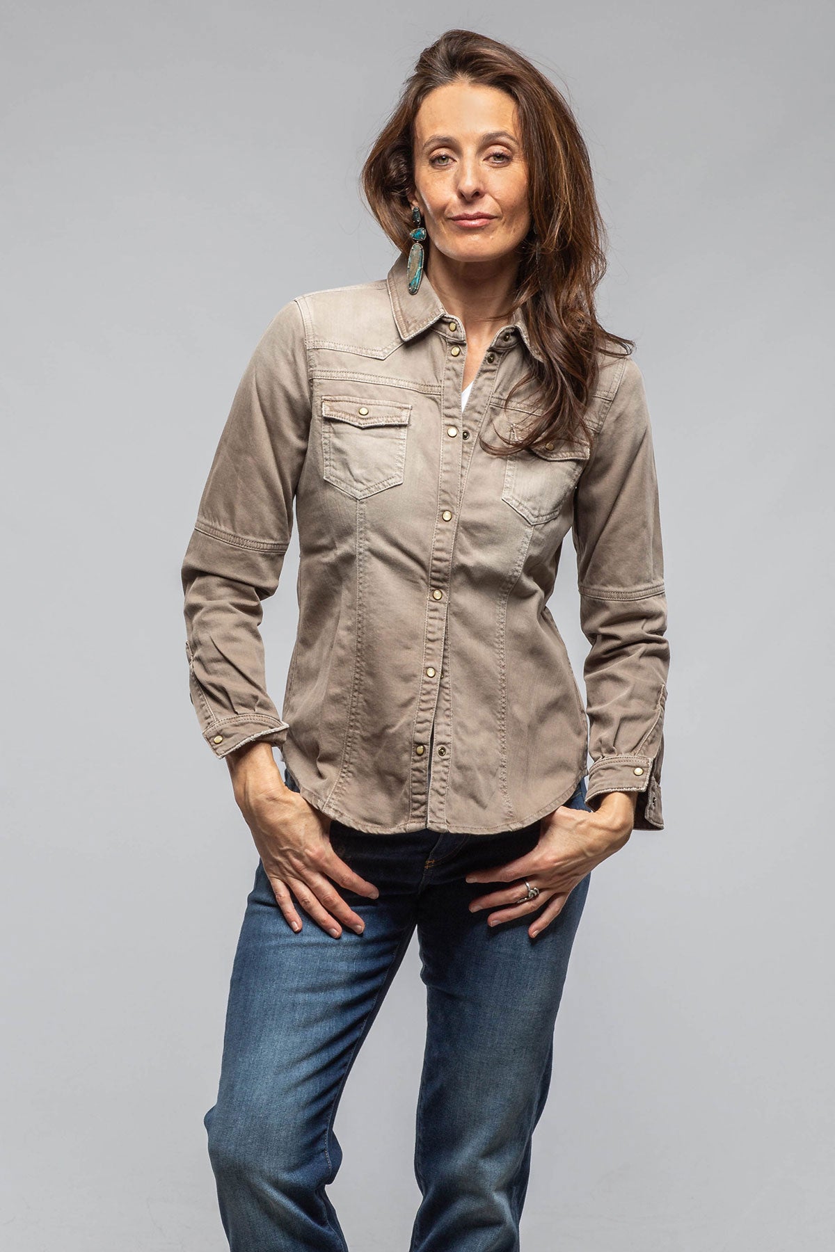 Axel's Premium Denim Sweetwater Denim Shirt In Tortora Ladies - Snap Shirts