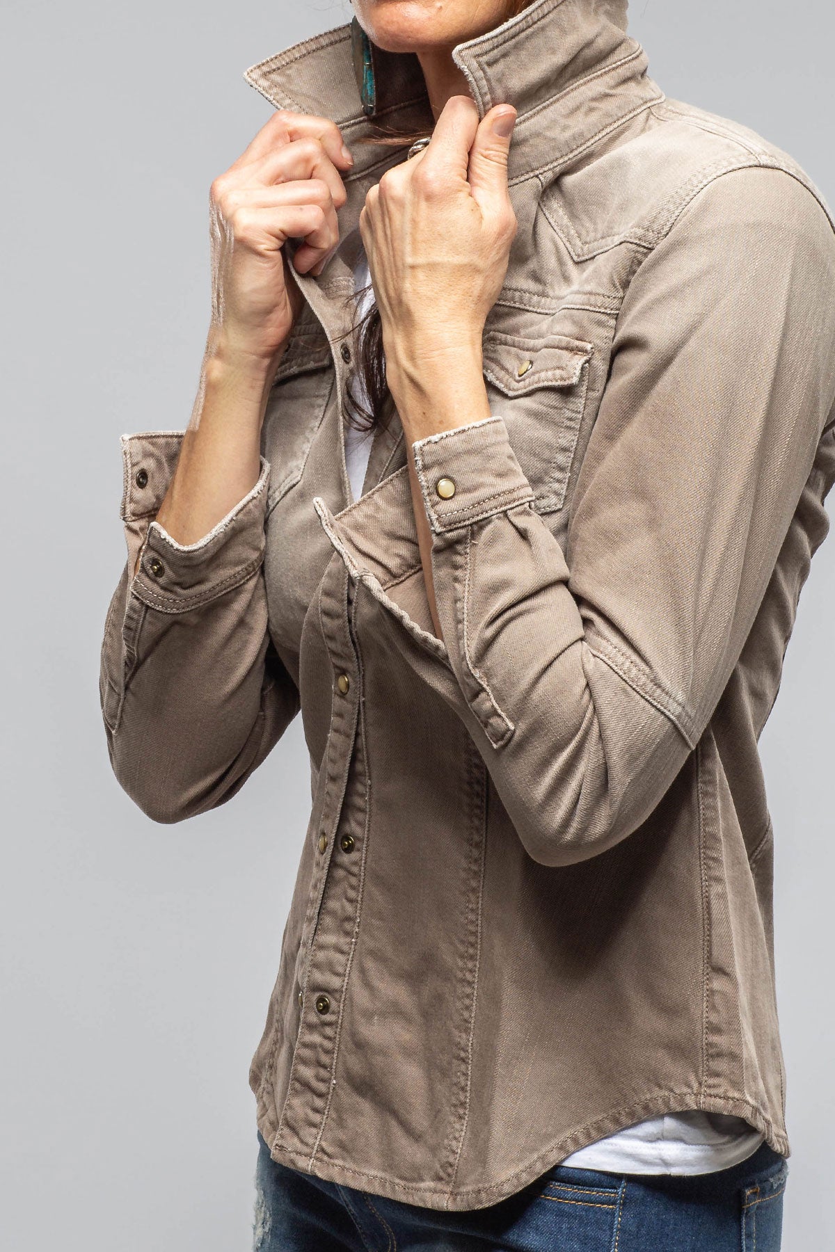 Axel's Premium Denim Sweetwater Denim Shirt In Tortora Ladies - Snap Shirts