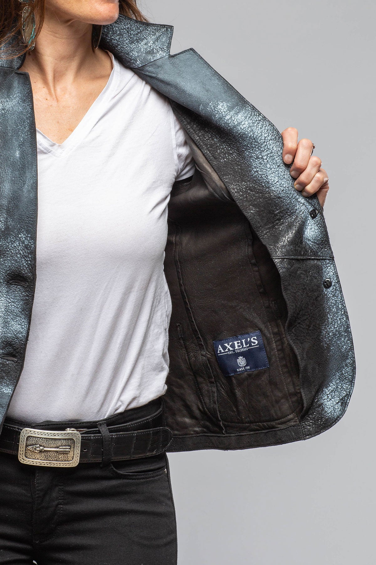 Greta Distressed Leather Blazer In Charcoal | Ladies - Outerwear - Leather | Axel's Renegade by Garrett