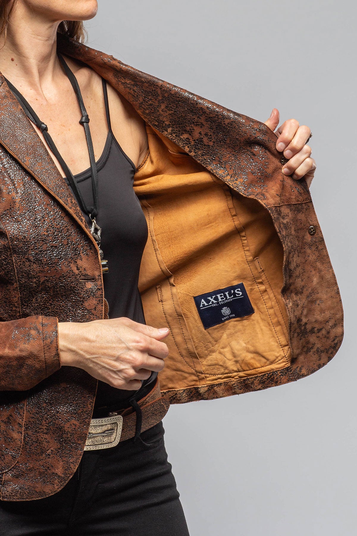 Axel's Renegade by Garrett | Greta Distressed Leather Blazer In Tobacco | Ladies - Outerwear - Leather 