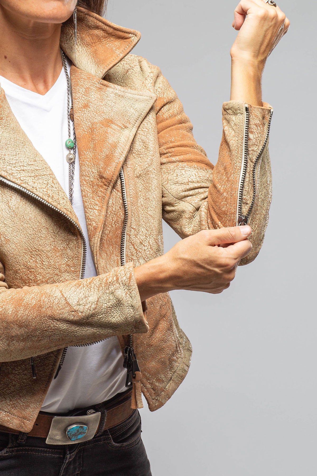 Axel's Renegade by Garrett | Ol' Time Side Zip Moto In Cracked White Brick | Ladies - Outerwear - Leather 