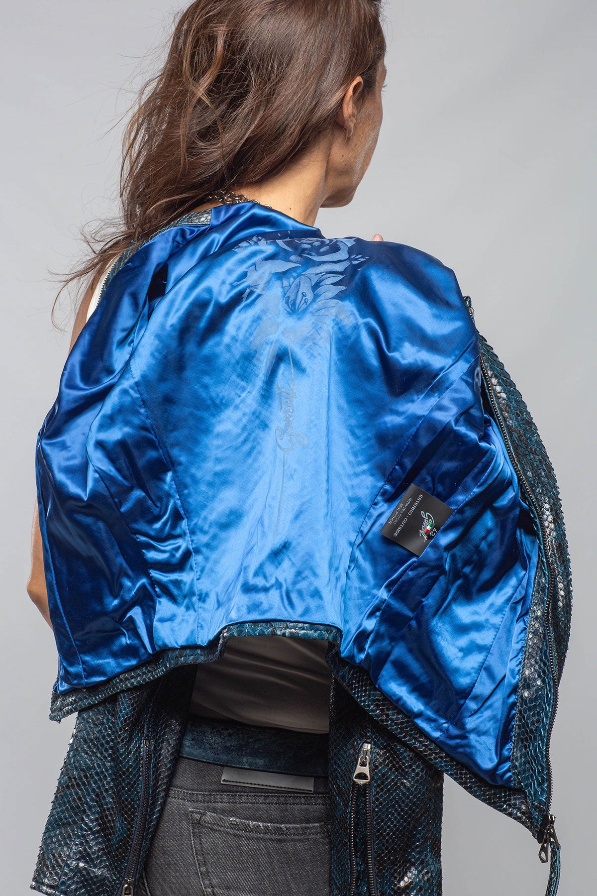 Axel's Renegade by Garrett Qwyn Python Moto In Petroleum Ladies - Outerwear - Leather