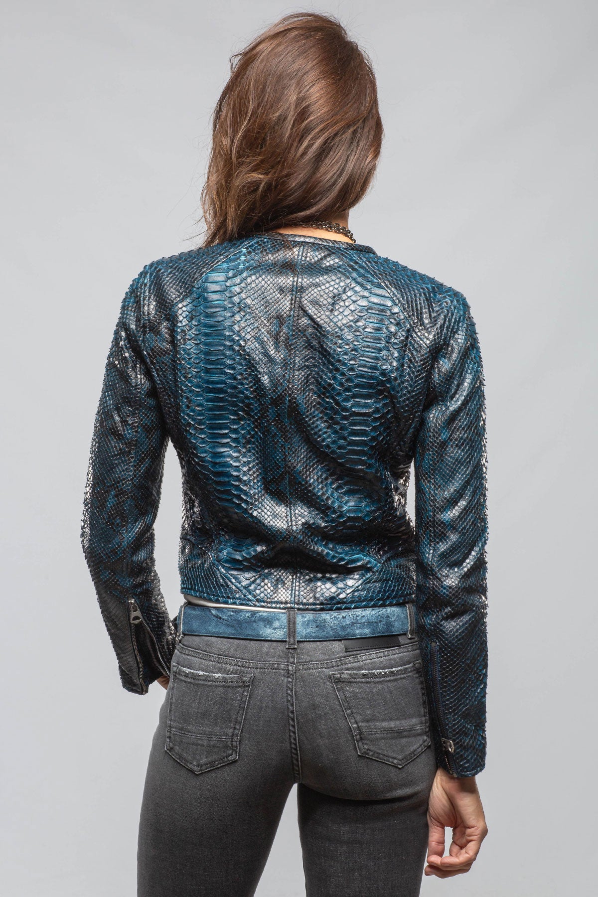 Axel's Renegade by Garrett Qwyn Python Moto In Petroleum Ladies - Outerwear - Leather