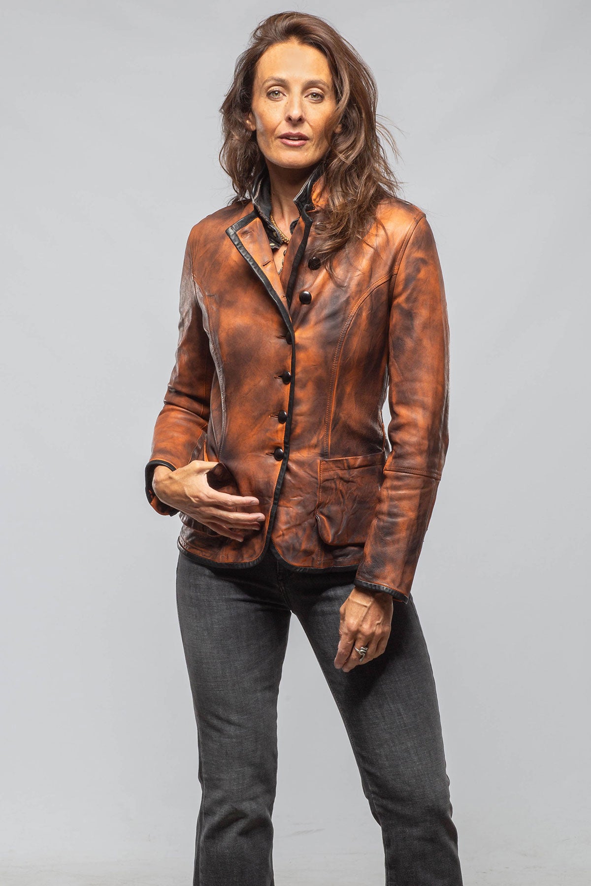 Axel's Renegade by Garrett Sarge Washed Lambskin Jacket In Charred Squash Ladies - Outerwear - Leather